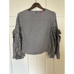 Catherine Malandrino Women's Top Small Couture Inspired Gray & White Stripe